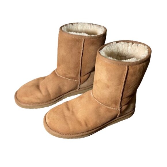 UGG Chestnut Suede Boots, Classic 9" Genuine Sheepskin Lining, Warm, sz 8 - Picture 3 of 7